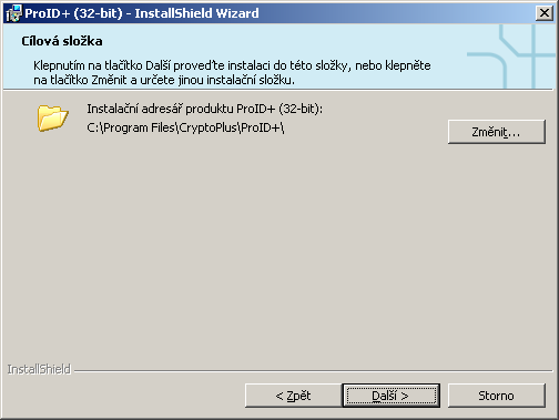 Běžným uživatelům se doporučuje ponechat výchozí instalační adresář beze změny. Pokročilí uživatelé mohou adresář změnit po stisku tlačítka Změnit.