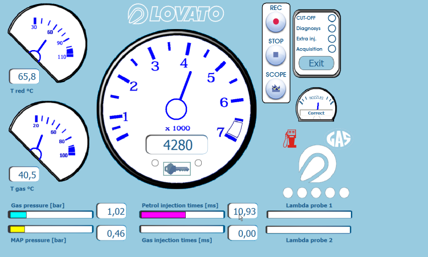 By clicking RUN the signals are showed into the SCOPE window, while clicking STOP the acquisition is stopped. You can store the acquisition by using the SAVE button.