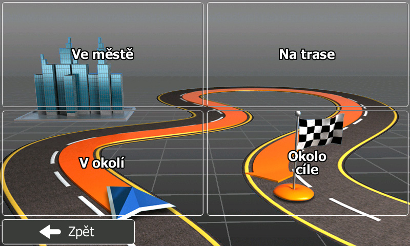 Navigace do bodu POI Na obrazovce mapy se klepnutím na tlačítko vraťte do menu Navigace. V menu Navigace klepněte na tlačítko a pak na.