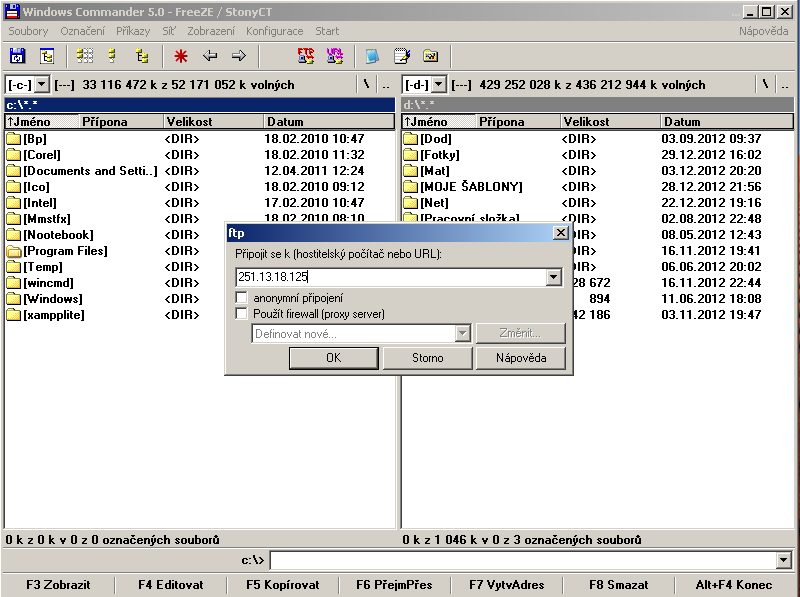 3 Obrázek 2 Ukázka z programu Windows Commander Pro to, abyste mohli provést FTP přenos, však musíte něco udělat.