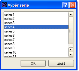 Po zadání jména série v následujícím okně a potvrzení tlačítkem OK je série vytvořena a nastavena jako aktuální. Výběr série umožňuje výběr aktuální série ze seznamu existujících sérií.