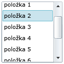 Na obrázku je komponenta ve stavu "roztažena". To znamená, že došlo ke stisku horního tlačítka a zobrazil se seznam položek.