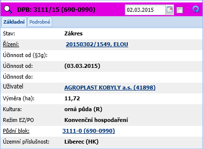 Obrázek 44: Přiřazení zákresu k ohlášení z detailu zákresu 7. Na detailu zákresu se nyní zobrazuje Označení ohlášení, ke kterému byl zákres přiřazen.