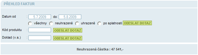 Faktury V tomto modulu zákazník vidí přehled svých faktur. V detailu faktury je podrobný rozpis všech poloţek, u kterých je moţné v případě problému vytvořit velmi jednoduše zakázku reklamace.