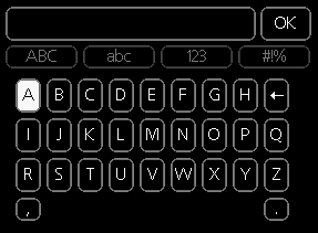 Používání virtuální klávesnice Odlišná tlačítka V některých nabídkách, které mohou vyžadovat zadávání textu, je k dispozici virtuální klávesnice.