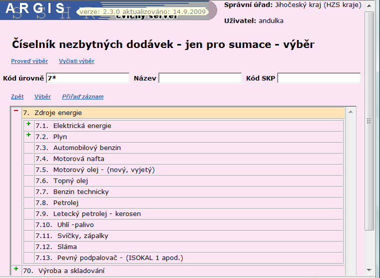 A dále odkazem Další zdroje nad rámec potřeb (celý CND) vybírá krizové informace