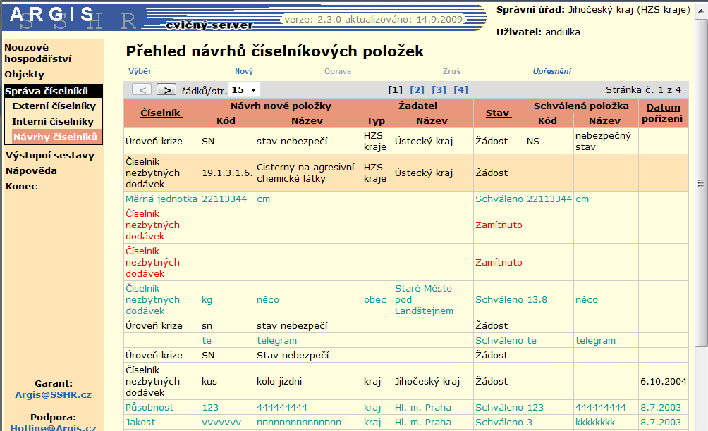 9.1.5 Návrhy nových číselníkových poloţek Pomocí modulu Správa číselníků lze rovněž podávat návrhy na nové číselníkové položky podrobný popis najdete v samostatné příručce Správa číselníků pro