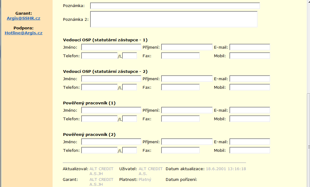 Detail dodavatele ND organizační složka podniku Odkazem Detail lze pro organizační složku podniku zvýrazněnou v přehledu dodavatelů zobrazit její detail, tj.