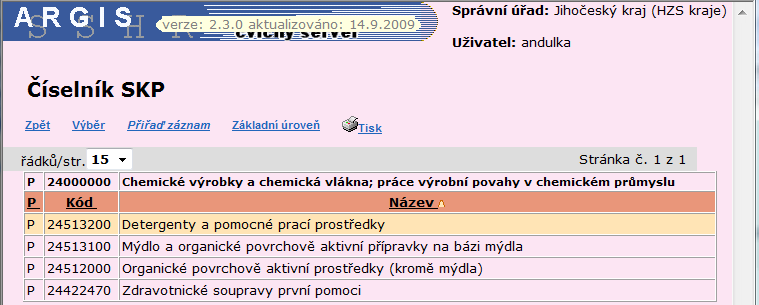 Seznam dodavatelů nezbytných dodávek Slouží k vyplnění údajů o dodavateli na stránce Nezbytné dodávky výběr k DD.MM.RRRR.