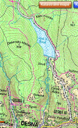 Obr. 2.3: K.ú. Desná III (Obr. 2.1 2.3 - zdroj http://nahlizenidokn.cuzk.cz) I/58 - OSTRAVA ULICE PLZEŇSKÁ, NOVÁ BĚLÁ, I/56 - Obr. 2.4: Turistická mapa Desné (zdroj www.mapy.