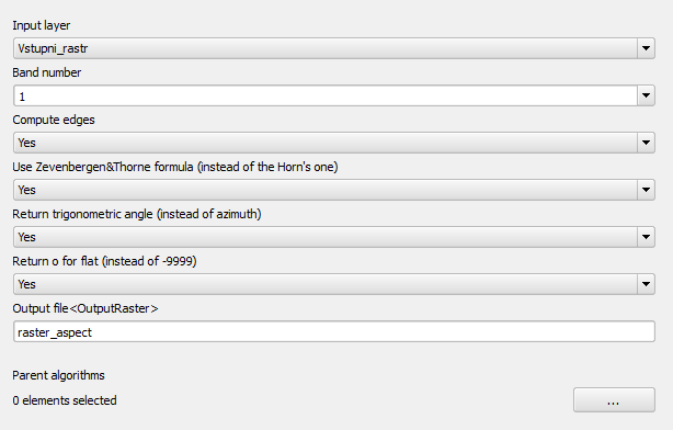 Obr. 18 Nastavení parametrů pro vstupní rastrovou vrstvu Na této rastrové vrstvě si vyzkoušíme základní rastrové analýzy. První analýzou bude orientace svahů (Aspect).