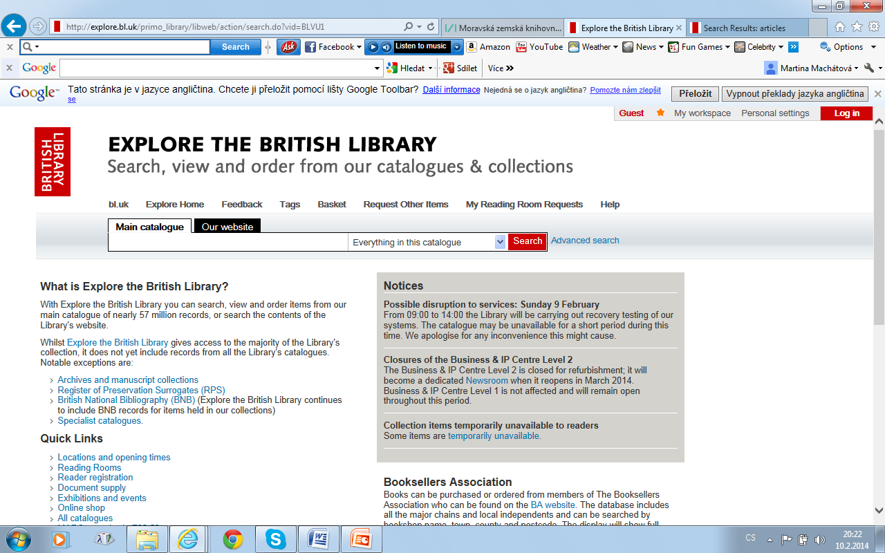 The British Library - jednoduché vyhledávání