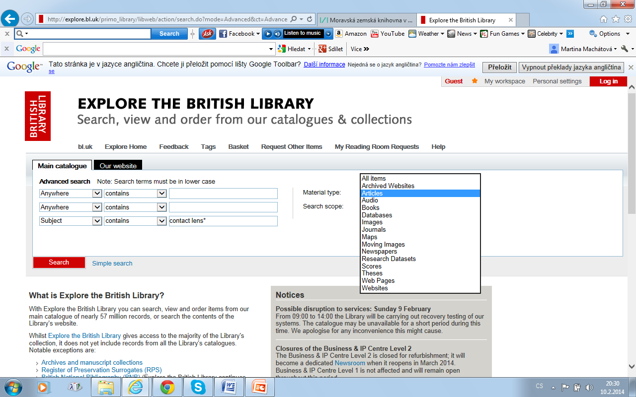 The British Library pokročilé vyhledávání http://explore.bl.