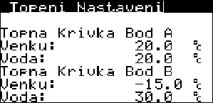 3.2.3.1 Nastavení Topení Stiskem PRG se dostaneme do nastavení hlavní ekvitermní křivky.