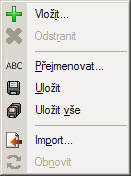Layouts Menu Toto menu nabízí příkazy pro správu rozvržení prohlížeče dostupného v prohlížeči. Vložit... Odstranit Přejmenovat... Uložit Uložit Vše Import.