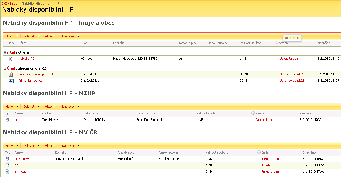 2.1.3 Nabídky disponibilní HP Popis procesu: Prohlížení nabídek disponibilní HP na vývěsce podle oprávnění Předpoklady: číst nabídky může kdokoliv s oprávněním reader Postup kroky 1.