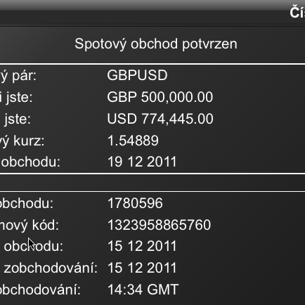 Tiket FX obchodu Spotový, forwardový nebo swapový obchod Tiket FX obchodu lze vystavit buď kliknutím na tlačítko RFS na obchodním panelu nebo kliknutím na kurz v produktové skupině.