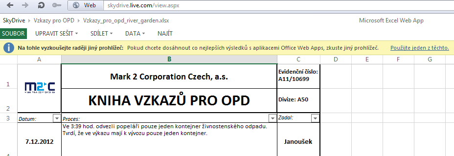 Logistika 03 ŘEŠENÍ PROBLÉMŮ ÚPRAVA DOKUMENTŮ ÚPRAVA DOKUMENTŮ. Při pokusu o otevření dokumentu v PC se objeví hlášení, které informuje o zdroji. Stiskněte OK CHYBA WEBOVÉHO PROHLÍŽEČE.