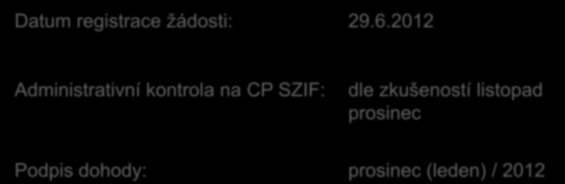 II. Administrativní kontrola a podpis Dohody Datum registrace žádosti: 29.6.