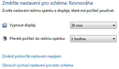 Spořič obrazovky -> Řízení spotřeby Změnit nastavení