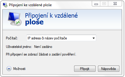 UTB ve Zlíně, Fakulta aplikované informatiky, 2013 38 Objeví se okno (viz Obrázek 7), ve kterém zadáte do položky Počítač IP adresu či název počítače. Poté stačí kliknout pouze na tlačítko Připojit.