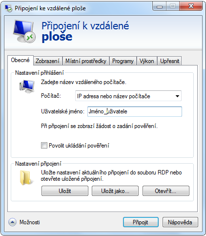 UTB ve Zlíně, Fakulta aplikované informatiky, 2013 39 Obrázek 8 Rozšířené nastavení u klienta Připojení ke vzdálené ploše 5.