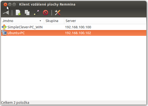 UTB ve Zlíně, Fakulta aplikované informatiky, 2013 45 6.3.2 Klient Po spuštění aplikace se objeví okno (viz Obrázek 13), které zobrazuje uložené konfigurace pro připojení ke vzdáleným počítačům.