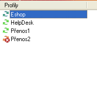 Nápověda - Základní informace o verzi programu, apod. 3) Profily - poskytuje výpis profilů. Zelené šipky znázorňují aktivní profily, červené naopak neaktivní.