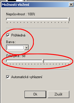 obrázek s nápisem - zkopírujte, zmenšete, umístěte a nastavte průhlednost potřebné barvy (prav.tl.