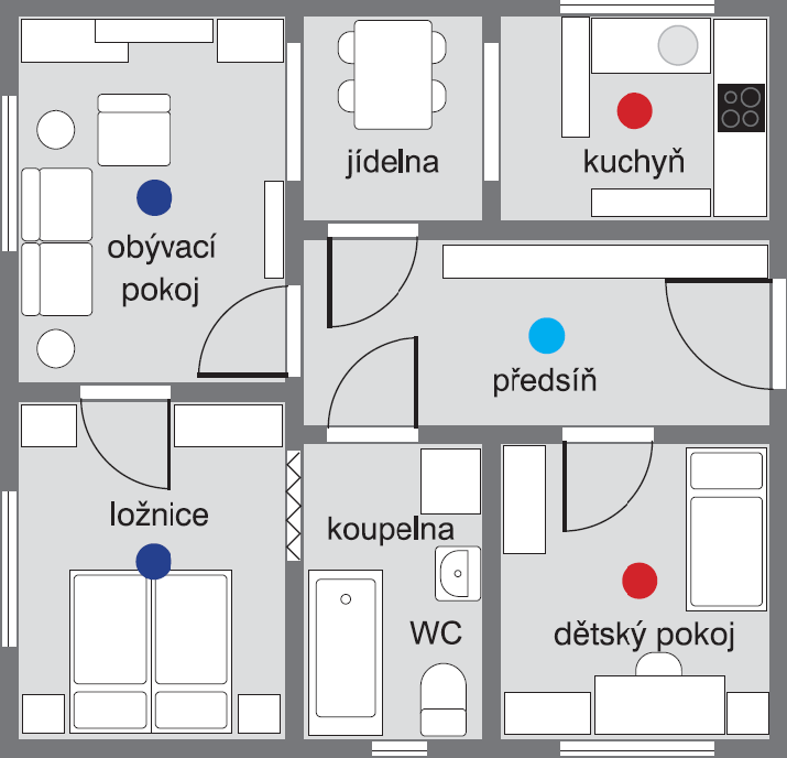 Příklady instalace Do 150 m 2-1 detektor Nad 150 m 2 - další detektor Mezonetový nebo