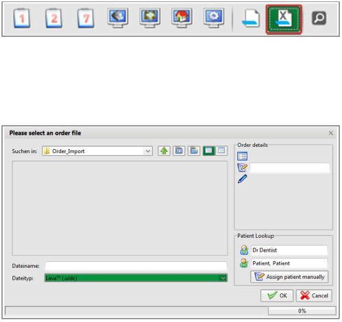 8.7. Import zakázky třetí strany Straumann CARES Visual 8.0 software může zpracovat data přicházející z jiného systému. Pro import takových dat klikněte Importovat externí zakázku.