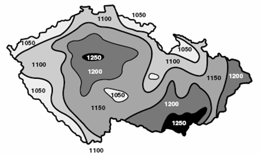 slunečního svitu v ČR max. dávka ozáření v létě max. dávka ozáření v zimě max.