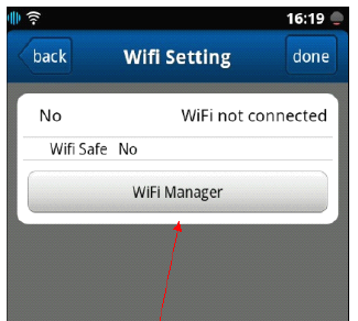 1.3.1 Nastavení WiFi Klikněte na WiFi Manager Z nalezených sítí vyberte tu, ke které