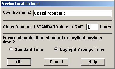 Obrázek 3 Specifikace lokality - zadávání Při zadávání časového pásma je třeba dbát na zadání správného znaménka.