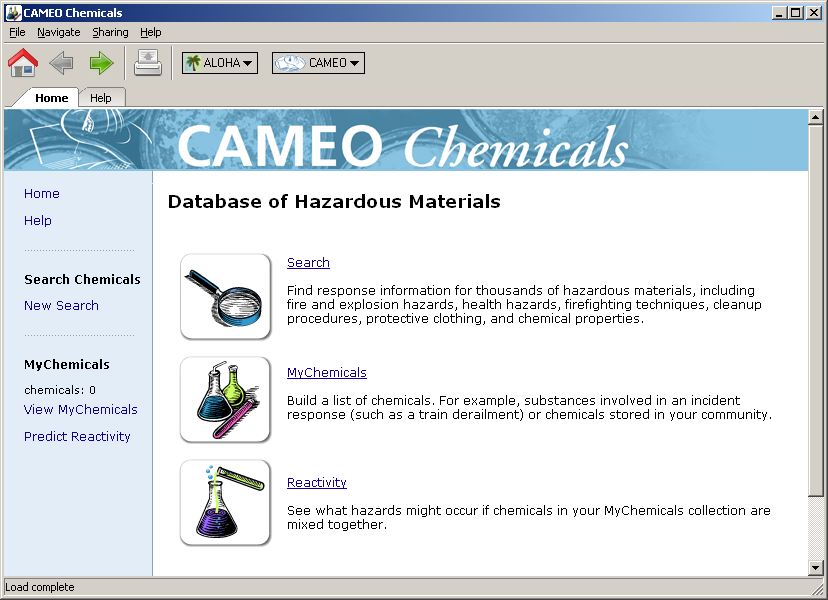 Obrázek 1 Databáze nebezpečných chemických látek a materiálů Modul Search je určen pro vyhledávání v databázi nebezpečných látek.