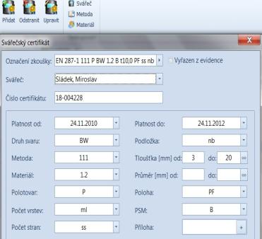 Svářečské normy: zde je uvedeno číslo Oznámené osoby (např. 1020), číslo Certifikátu (např. 1020-CPR-xxxxxx). Číslo certifikátu se bude zobrazovat v Prohlášení o vlastnostech a deklaraci CE.