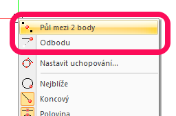 K dispozici jsou nové body funkce UCHOP CADKON+ 2014 nabízí nové uchopovací body, které jsou skvělé pro fázi modelování: Půl mezi 2 body Od bodu Vylepšení v OSNAP V této nové verzi 2014 je několik