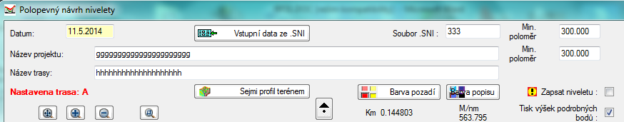 Vstupní data programu NIVELETA ZADANÁ TEČNAMI se připravují pomocí třech bloků dat, které se postupně objevují na displeji. Podle typu úlohy mohou být některé tabulky prázdné. 2.