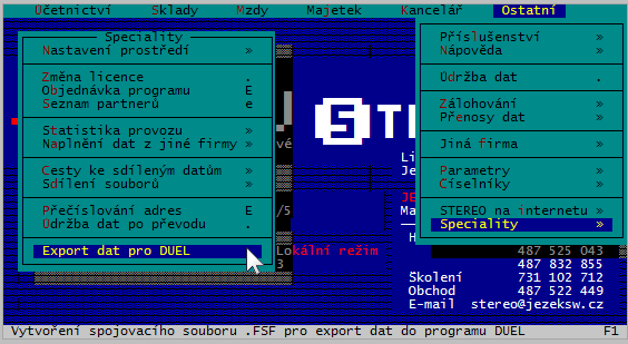 3. Export dat z programu STEREO 7 Upozornění Pro export archivu mezd je nezbytně nutné spustit před převodem dat operaci v menu programu Mzdy / Ostatní / Speciality / Export
