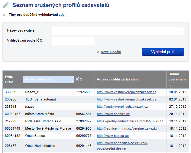 Hlavní menu - Nápověda a dokumentace Volba Nápověda a dokumentace v hlavním menu přepne zadavatele do rozcestníku, ve kterém je možné se přes jednotlivé odkazy přepnout na následující dokumenty: