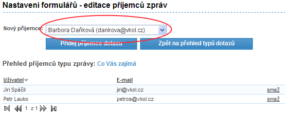 Obr. 27: Editace příjemců zpráv Obr.