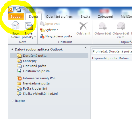 Připojení MS Outlook 2010 existující IMAP účet V případě, že MS Outlook 2012 již používáte, velmi