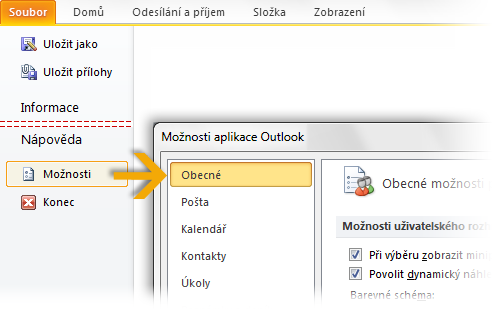 Kde je funkce Náhled? Funkci Náhled naleznete v aplikaci Outlook 2010 v zobrazení Backstage. Klikněte na kartu Soubor a potom na položku Tisk.