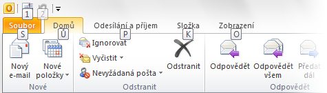 Základní informace o klávesových zkratkách V aplikaci Outlook 2010 jsou k dispozici klávesové zkratky pro pás karet ve formě popisů, které umožňují rychle provádět úkoly bez použití myši.