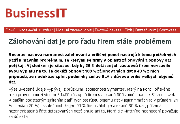 GTS Backup - Zálohování dat Jak dlouho může Vaše společnost fungovat bez přístupu ke kritickým IT