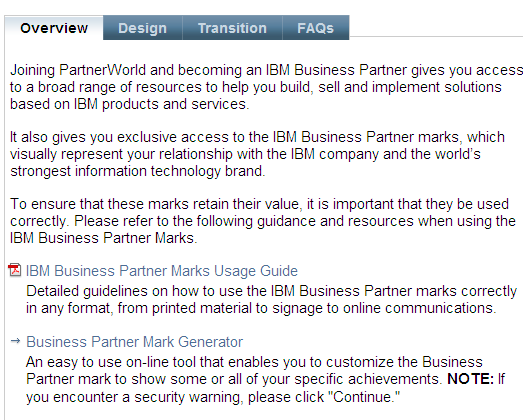 PartnerWorld web page BP Logo Generator www.ibm.