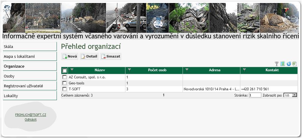 Prtálvá aplikace expertníh systému Neveřejná část Organizace