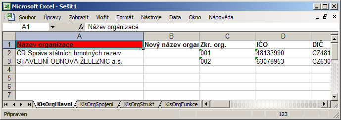 6. Klávesami Tab a Space nebo levým tlačítkem myši zvolte, které standardní XLS tabulky se budou ve formě XLS listu vytvářet do XLS souboru. 7.