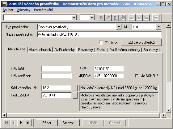 III. část - Metodické listy pro vyplňování formulářů 20. Použitím klávesy Page UP, Page Down, nebo přidržením šipky myši na liště svislého posuvníku vyhledejte příslušný kód CZ-CPA a označte. 21.