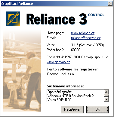 Menu Reliance 3 runtime Správce uživatelů Tisk obrazovky Slouží k přidání a odebrání uživatelů ze seznamu, popřípadě ke změně práv a vlastností jednotlivých uživatelů.